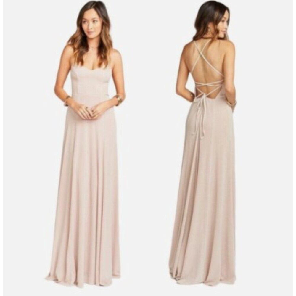 Show Me Your Mumu Godshaw Goddess Lace Up Maxi Dress Tan Large Bridal Large